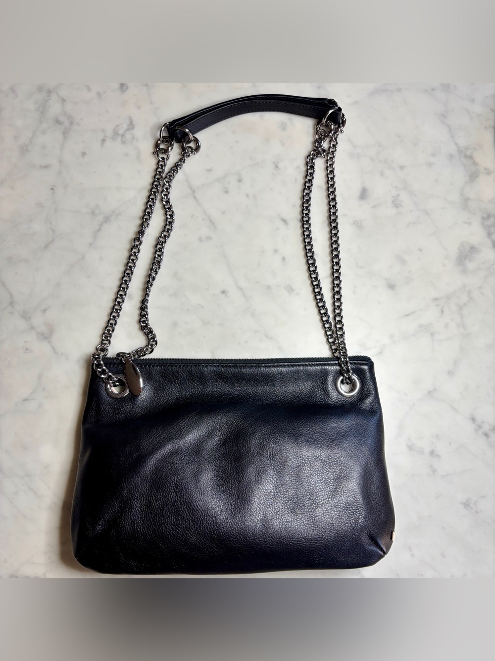 SJP Sarah Jessica Parker Black Leather Chain Shoulder Bag